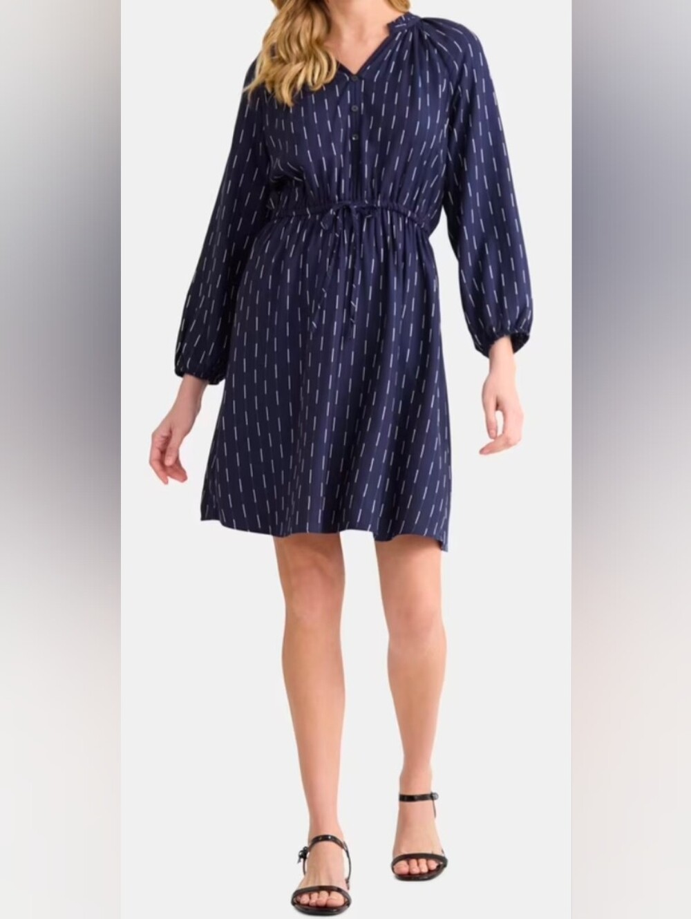 Time and Tru Navy Mini Dress with Vertical Dash Print